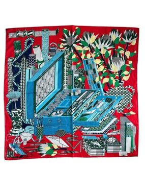 Designer-style Blue & Red 90CM Silk Scarf